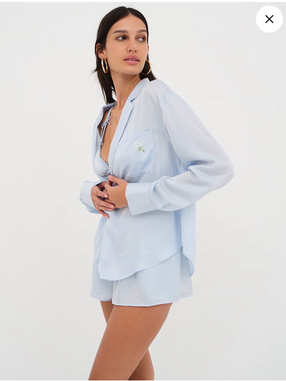 For Love & Lemons Pale Blue Satin Pajamas Set